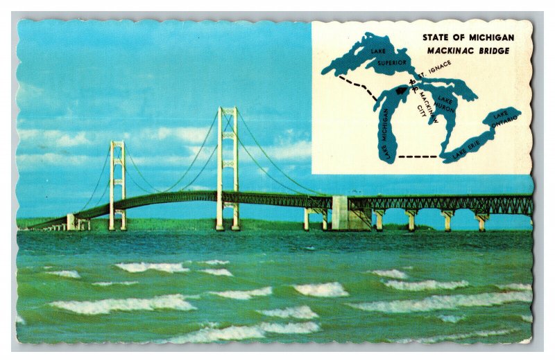 State Of Michigan The Mackinac Bridge Vintage Standard View Postcard 