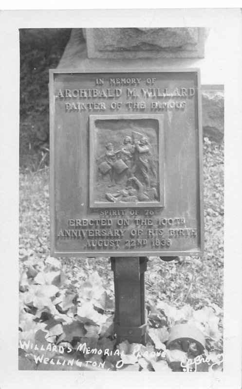 G70/ Wellington Ohio RPPC Postcard c50s Willards Memorial Plaque 2