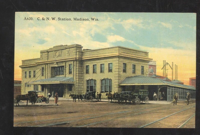 MADISON WISCONSIN C&NW RAILROAD DEPOT TRAIN STATION VINTAGE POSTCARD