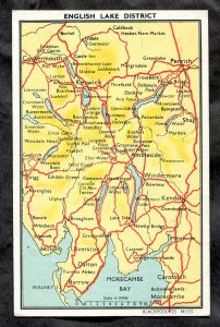 dc384 - ENGLISH LAKE DISTRICT Map 1920s Postcard. Cumbria