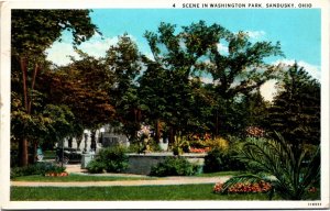 Postcard OH Erie County Sandusky Scene in Washington Park Old Car 1929 B9