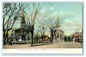 1905 Baptist, Unitarian Churches, Woburn Square Woburn Massachusetts MA Postcard