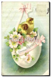 Old Postcard Bonne Fete Chicks Flowers