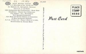 1950s Route 66 Rest Haven Court Springfield Missouri roadside MWM postcard 7156