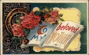 Mother's Day Book Beloved Mother Embossed Flowers c1910 Vintage Postcard