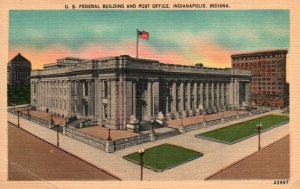 VINTAGE POSTCARD FEDERAL BUILDING AND POST OFFICE INDIANAPOLIS LINEN