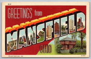 Vintage Ohio Postcard - Large Letter  Greetings From Mansfield