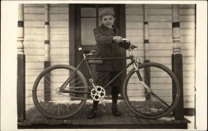 Boy on Porch with Bicycle Earlville Iowa Female Woman Photog +Photography