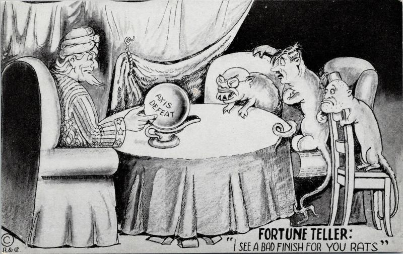 USA War Patriotic Fortune Teller Axis Defeat Bad Things For Rats Postcard E37