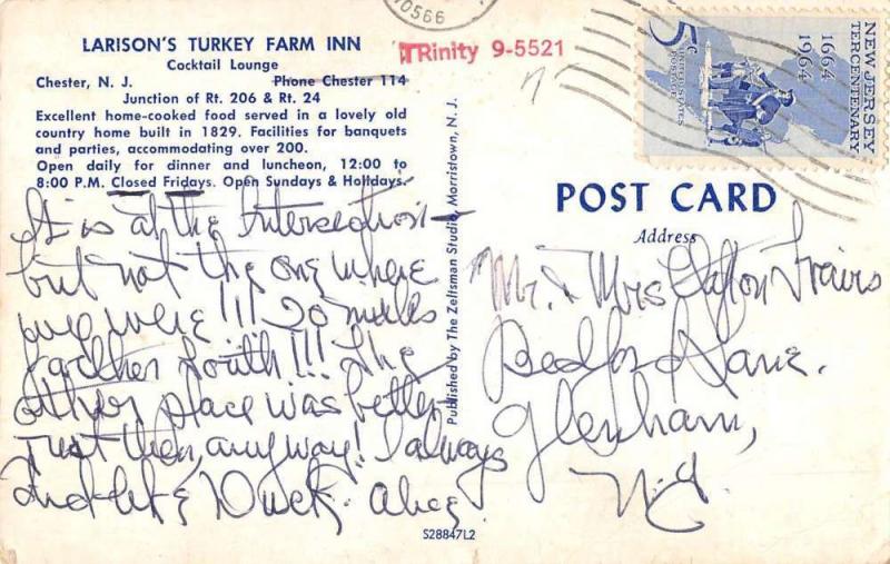 Chester New Jersey Larisons Turkey Farm Inn Multiview Vintage Postcard K59262