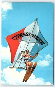 1960s CYPRESS GARDENS FL KITE MAN KEN TIBADO WATER SKIER TOURIST POSTCARD P2362