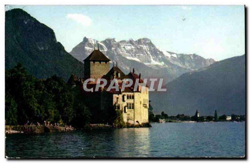 Switzerland Postcard Old Lake Geneva Chillon Castle and the teeth of the south