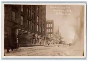 St. Paul Minnesota Postcard RPPC Photo Site Of The Great Fire Night Philipsborns