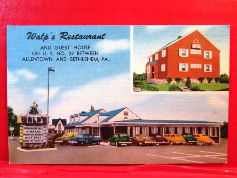 Postcard PA Walp's Restaurant & Guest House US 22 Between Allentown & Bethlehem