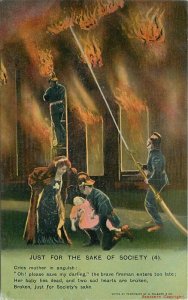 Artist impression C-1910 Occupation Fire Fighting Sad Mother Postcard 21-4034