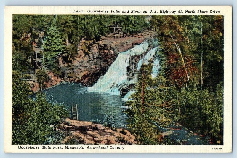 Minneapolis Minnesota Postcard Gooseberry Falls River Shore Drive c1940 Vintage