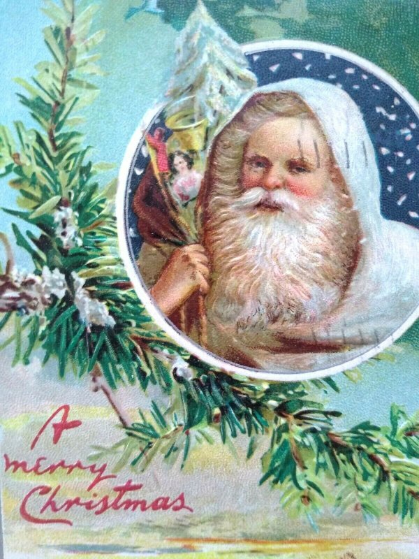 Santa White Coat Christmas Postcard Tucks Original 136 Embossed 1910 Vintage