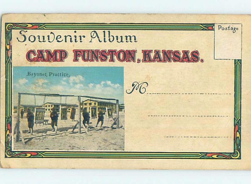 c1910 Ad ARMY SOLDIERS AT BAYONET PRACTICE Fort Funston - Manhattan KS c3947