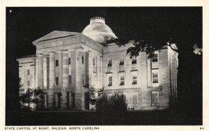 Vintage Postcard State Capitol Building At Night Landmark Raleigh North Carolina