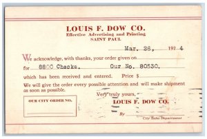 St. Paul Minnesota Postcard Louis Dow Co. Effective Advertising Printing c1924