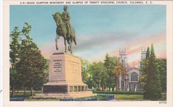 South Carolina Columbia Wade Hampton Monument and Glimpse Of Trinity Episcopa...