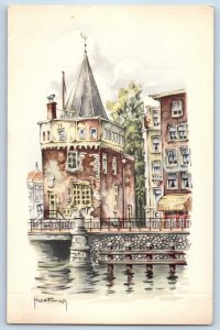 Amsterdam North Holland Netherlands Postcard Schreierstoren 1956 Vintage