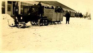 NH - West Ossipee, Feb. 1924. Frank Littlefield, His Snowmobile & Friends.  ...