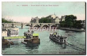 Old Postcard Paris Pont Neuf and Ile du Vert Galant boat Peniche