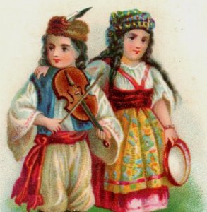 1880s Victorian Trade Cards Children Playing Musical Instruments Lot Of 2 F111