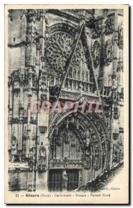 Old Postcard Gisors Eure Cathedral Rosette North Portal