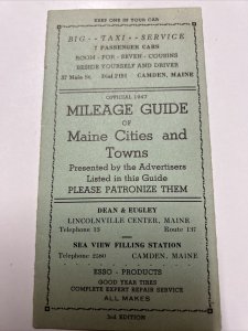 Vintage 1947 Maine Cities Town Mileage Guide Sea View Filing Station Camden