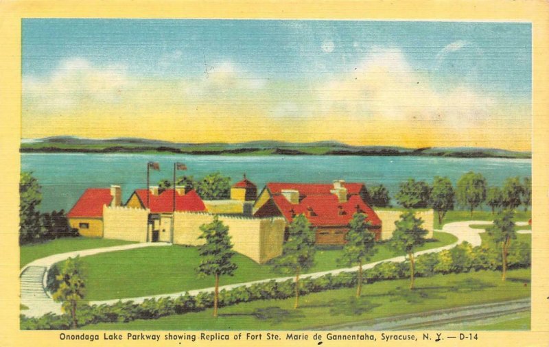 SYRACUSE, NY New York  FORT STE MARIE DE GANNENTAHA~Replica  c1940's Postcard