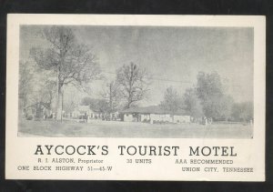 UNION CITY TENNESSEE AYCOCK'S TOURIST MOTEL VINTAGE ADVERTISING POSTCARD