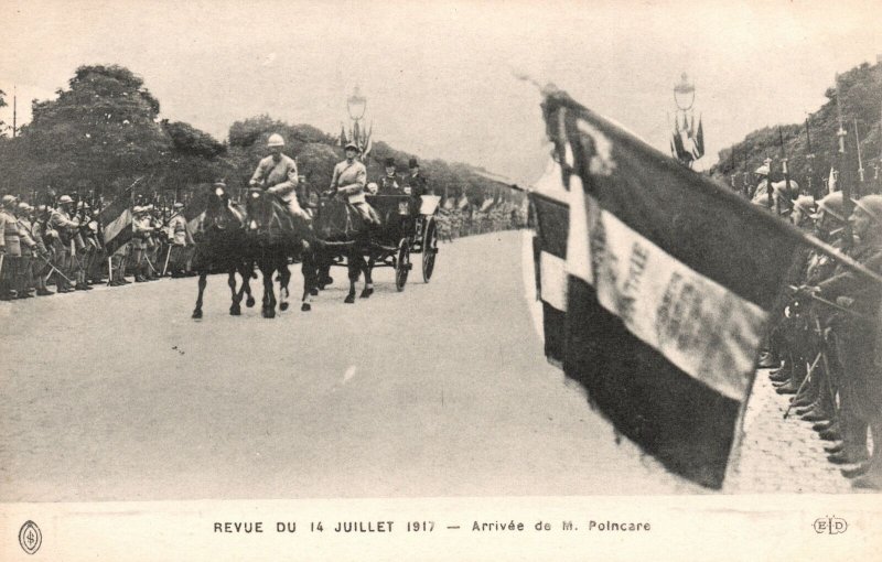 Vintage Postcard 1910s Revue Du Juillet 1917 Arrivee de M. Polncare Paris France