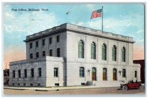 1919 Post Office Building Stairs Entrance Classic Car Flag Billings MO Postcard