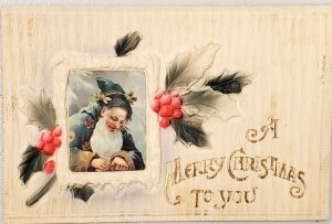 Merry Christmas To You, Airbrushed Holly, Blue Robed Santa Postcard U22155