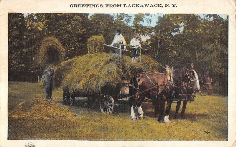 Lackawack New York Horse Hay Cart Greeting Antique Postcard K95114