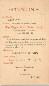 1928 Wiggin Hat & Gowne Shoppe Boston MA Advertising Postcard