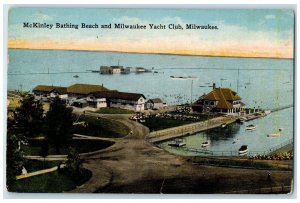 1916 McKinley Bathing Beach Milwaukee Yacht Club Milwaukee Wisconsin WI Postcard