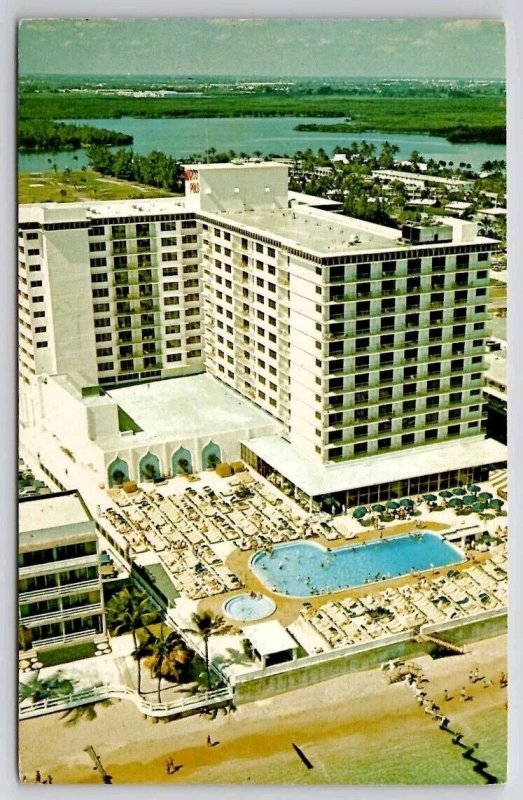 Miami Beach FL Marco Polo Hyatt House Hotel Aerial View Florida Postcard G50