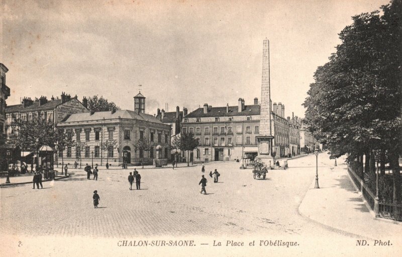 Vintage Postcard 1910's View of La Place et L'Obelisque Chalon-Sur-Saone France