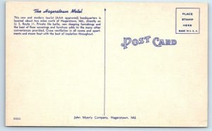 HAGERSTOWN, Maryland MD ~ Roadside HAGERSTOWN MOTEL c1940s Linen Postcard