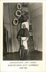 Older Men Circus Act? Juggling Bicycle Lauterbach 1963 Real Photo Postcard