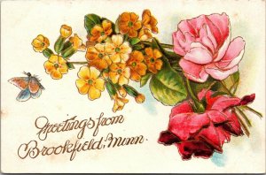 Greetings from Brookfield Minnesota Embossed Floral Postcard