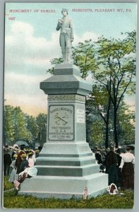 PLEASANT MT PA MONUMENT OF SAMUEL MEREDITH ANTIQUE POSTCARD