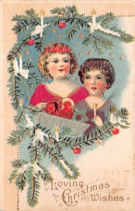 CHRISTMAS HOLIDAY CHILDREN ANGELS SILK NOVELTY EMBOSSED POSTCARD 1908