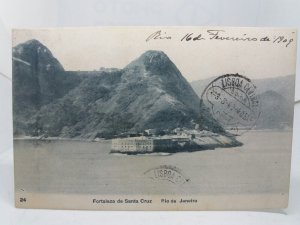 Fortaleza de Santa Cruz Rio De Janeiro Antique Postcard Posted 1909 Brazil