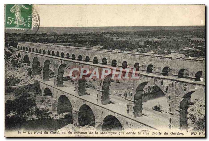 Old Postcard The Pont Du Gard Seen From Mountain Top Who Borde Right Bank of ...