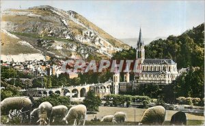 Old Postcard Lourdes Basilica and the Pic du Jer