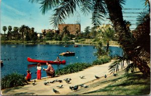 Vtg 1960s Macarthur Park Beach Boats Los Angeles California CA Postcard